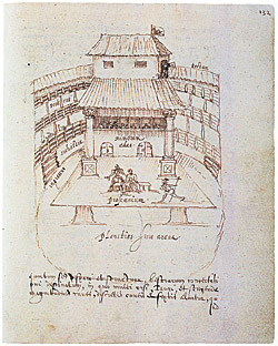 Рисунок «Лебединого театра», похожего на театр «Глобус». 1596 