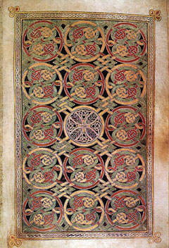 Кельтский орнамент в виде лабиринтов. Иллюстрация из «Книги из Дарроу», иллюминированного манускрипта VII века