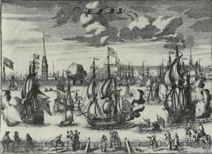 А. Зубов. Вид на Петропавловскую крепость. Гравюра. 1727. Фрагмент