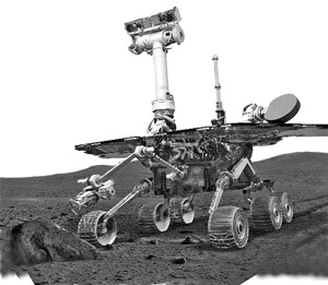 Американский марсоход Spirit - примерно через три часа после своей посадки на Марс в 2004 году начал посылать на Землю первые цветные снимки планеты