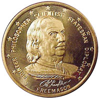 Памятная медаль из бронзы, посвященная Франклину - издателю, философу, ученому, политику, дипломату, выпущенная филадельфийскими масонами.