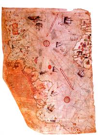 Сохранившийся фрагмент карты Пири Рейса. 1513