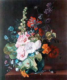 Ян ван Хейсум. Мальва и другие цветы в вазе. 1710