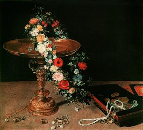 Ян Брейгель. Натюрморт с венком из цветов. 1618