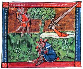 Эскалибур, волшебный меч Артура, который таинственная рука подняла из вод заколдованного озера, сверкал, как свет тридцади факелов, а ножны предохраняли владельца от потери крови во время битвы